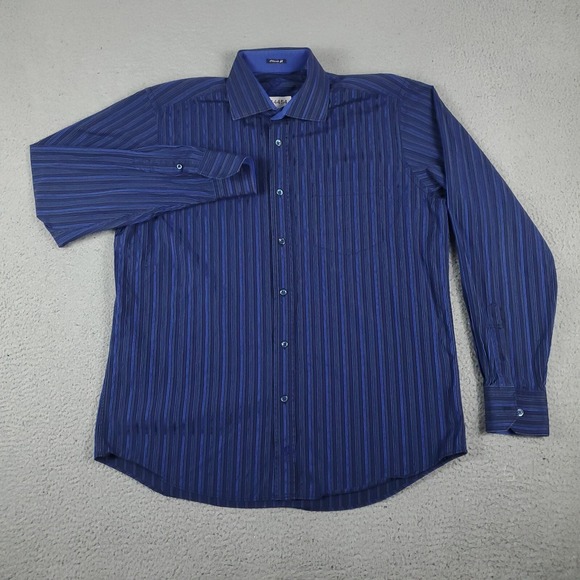 Bugatchi Blue Striped Casual Mens Long Sleeve Button Up Shirt Large - Picture 2 of 7